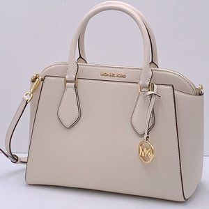 Michael Kors Daria Large Satchel Bag Leather Light Cream